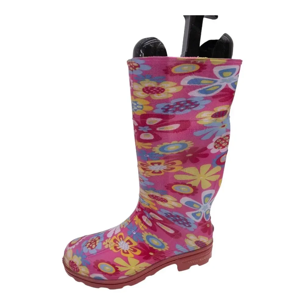 Ranger by Servus Pink Floral Splash Boho Retro Rain Boots Big Girl 4